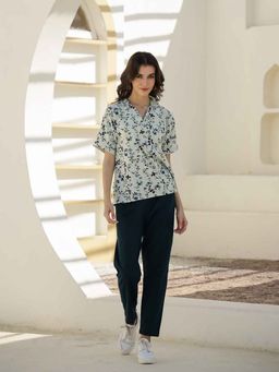 SAY - Women Off White Pure Cotton Top and Pant (Set of 2)