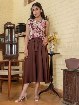 SAY - Women Brown Cotton Printed Sleeveless Night Suit (Set of 2)