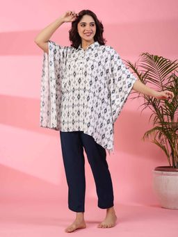 SAY - Women Blue Viscose Rayon Abstract Three Fourth Sleeves Night Suit (Set of 2)