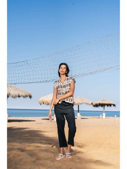 SAY - Women Black Cotton Geometric Half Sleeves Night Suit (Set of 2)