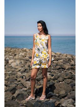 SAY - Women Yellow Cotton Floral Sleeveless Night Suit (Set of 2)