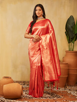 Kasee - Women Red Art Silk Woven Saree with Unstitched Blouse
