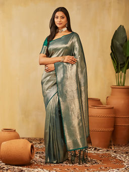 Kasee - Women Green Art Silk Woven Saree with Unstitched Blouse