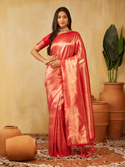 Kasee - Women Red Art Silk Woven Saree with Unstitched Blouse