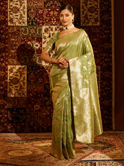 Kasee - Women Olive Art Silk Woven Saree with Unstitched Blouse