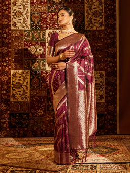 Kasee - Women Wine Art Silk Woven Saree with Unstitched Blouse