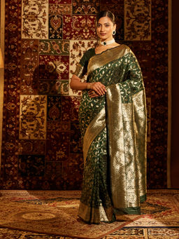 Kasee - Women Green Art Silk Woven Saree with Unstitched Blouse