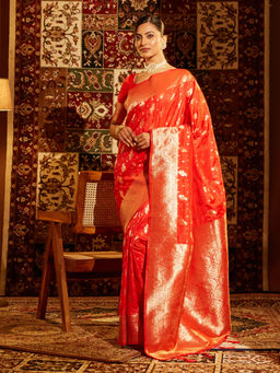 Kasee - Women Red Art Silk Woven Saree with Unstitched Blouse