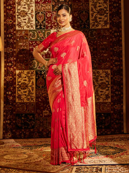 Kasee - Women Pink Art Silk Woven Saree with Unstitched Blouse