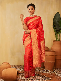 Kasee - Women Red Art Silk Paisley Saree with Unstitched Blouse