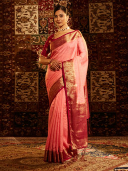 Kasee - Women Pink Art Silk Woven Saree with Unstitched Blouse
