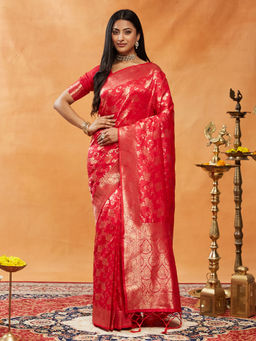 Kasee - Women Pink Art Silk Woven Saree with Unstitched Blouse