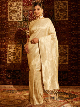 Kasee - Women Cream Art Silk Woven Saree with Unstitched Blouse