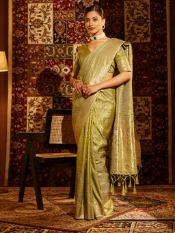 Kasee - Women Green Art Silk Woven Saree with Unstitched Blouse