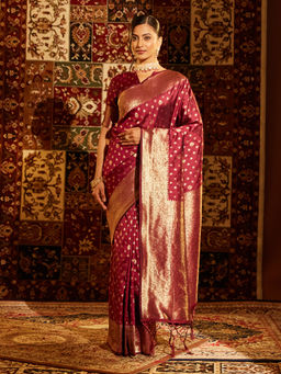 Kasee - Women Magenta Art Silk Woven Saree with Unstitched Blouse