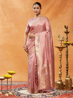 Kasee - Women Peach Art Silk Woven Saree with Unstitched Blouse