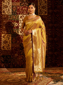 Kasee - Women Mustard Art Silk Woven Saree with Unstitched Blouse