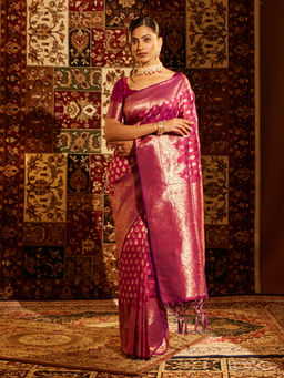 Kasee - Women Magenta Art Silk Woven Saree with Unstitched Blouse