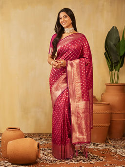 Kasee - Women Magenta Art Silk Woven Saree with Unstitched Blouse