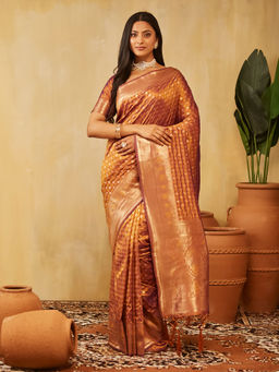 Kasee - Women Mustard Art Silk Woven Saree with Unstitched Blouse
