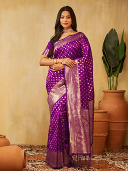 Kasee - Women Purple Art Silk Woven Saree with Unstitched Blouse