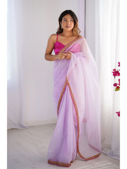Mysilklove - Women Lavender Net Embellished Saree Without Blouse