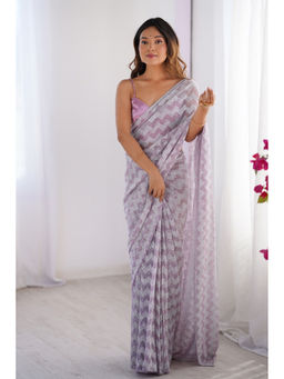 Mysilklove - Women Lavender Silk Embellished Saree Without Blouse