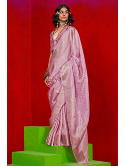 Mysilklove - Women Lavender Tissue Woven Saree Without Blouse