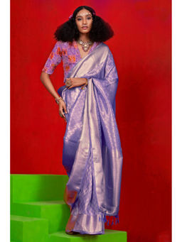 Mysilklove - Women Purple Tissue Woven Saree Without Blouse