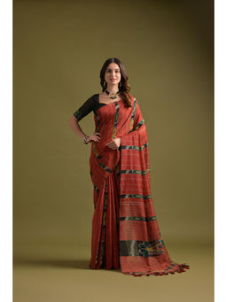 Mysilklove - Women Maroon Cotton Printed Saree Without Blouse