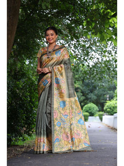 Mysilklove - Women Green Cotton Floral Saree Without Blouse