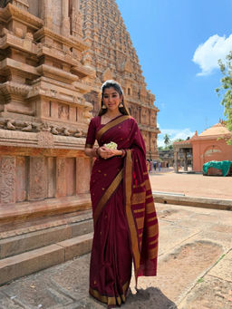 Anjaneya Sarees - Women Maroon Banarasi Woven Saree with Unstitched Blouse