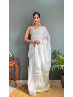 Anjaneya Sarees - Women Green Cotton Woven Saree with Unstitched Blouse