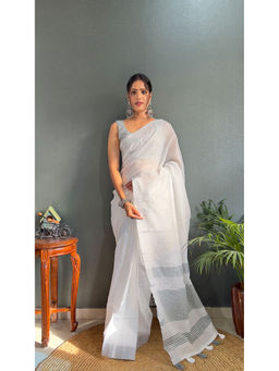 Anjaneya Sarees - Women Grey Cotton Woven Saree with Unstitched Blouse