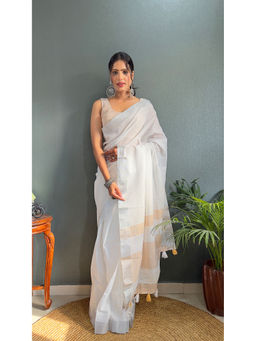 Anjaneya Sarees - Women Yellow Cotton Woven Saree with Unstitched Blouse