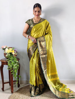 Anjaneya Sarees - Women Green Silk Woven Saree with Unstitched Blouse