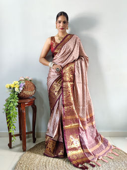 Anjaneya Sarees - Women Mauve Silk Woven Saree with Unstitched Blouse