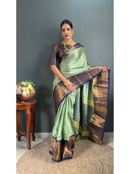 Anjaneya Sarees - Women Green Silk Woven Saree with Unstitched Blouse