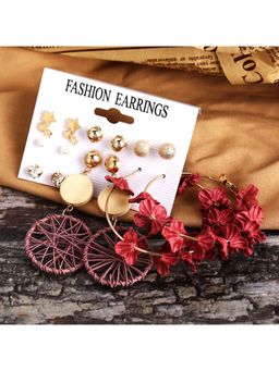 Yellow Chimes - Set of 7 Gold-Toned Contemporary Earrings