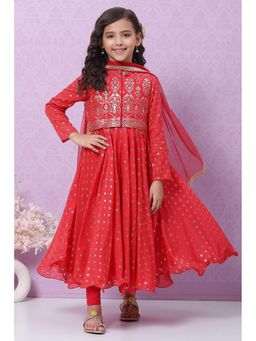 Biba - Red Printed Kurta (set Of 4)