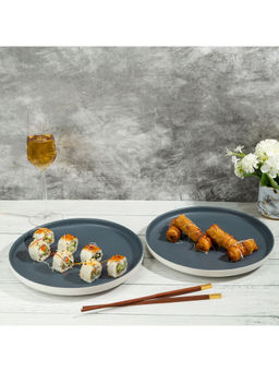 EZ Life - Matte Pastel Shallow Plate 8 Inch Ceramic Plate Sesame Series Matt Blue Pack Of 2