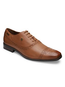 EZOK - Genuine Leather Tan Solid Formal Brogue Shoes For Men
