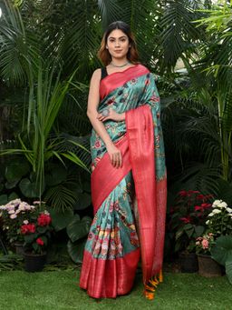 Beatitude - Multicolor Floral Printed Saree with Unstitched Blouse
