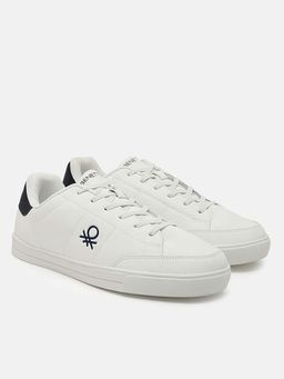 United Colors of Benetton - White Solid Lace-Up Knot and Elastic Lace Sneakers