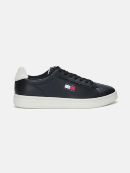 Tommy Hilfiger - Solid Black Leather Sneakers
