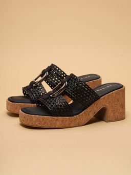 ERIDANI - Liora Black Woven Heels
