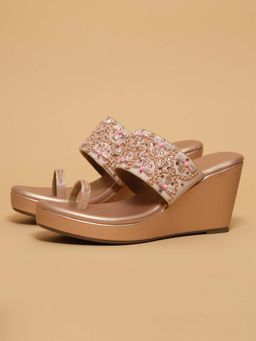 ERIDANI - Wrija Rose Gold Embroidered Wedges