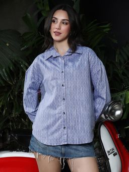 PINACOLADA - Womens Powder Blue Quad-Weave Oversized Shirt
