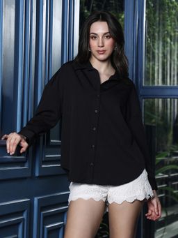 PINACOLADA - Womens Onyx Black Spots-Tactile Oversized Shirt