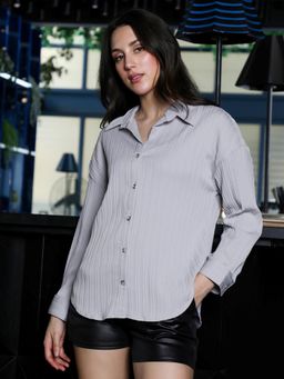 PINACOLADA - Womens Flint Grey Pin-Tactile Oversized Shirt